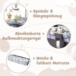 B2X  5 in 1 Beistellbett klappbar Reisebett mit Matratze 2 Ebene Babybett mit Rollen Grau 