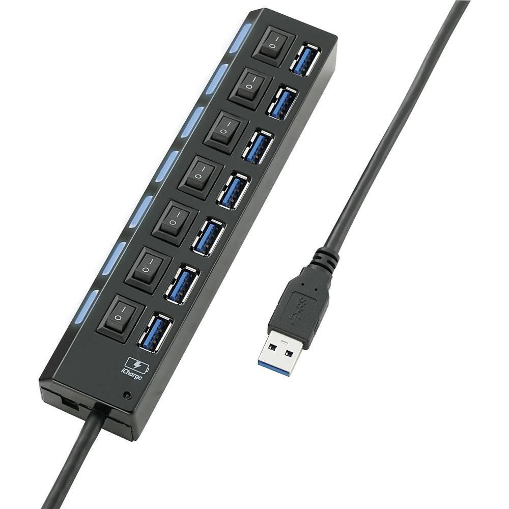 Renkforce  Renkforce 7 Porte Hub USB 3.0 Commutabile singolarmente, Con LED di stato, Con porta di ricarica per 