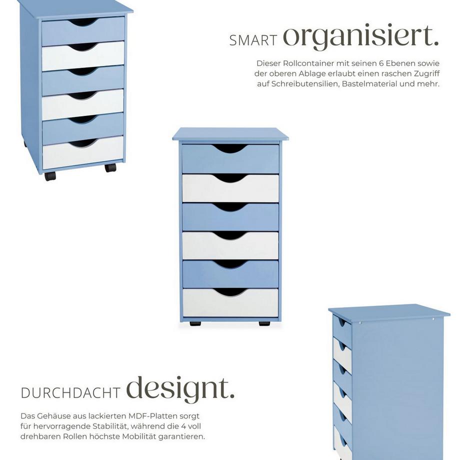 Tectake Rollcontainer  aus Holz mit 6 Schubladen  