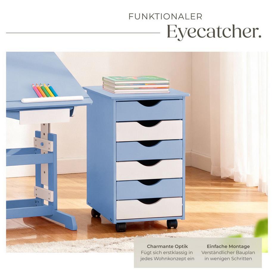 Tectake Rollcontainer  aus Holz mit 6 Schubladen  