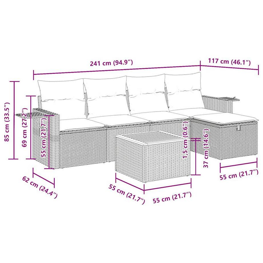 VidaXL set di divani da giardino Polirattan  