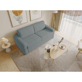 Vente-unique Canapé 3 places convertible express en velours côtelé bleu clair - Couchage à lattes larges 140 cm - Matelas 18 cm - BEVIS  