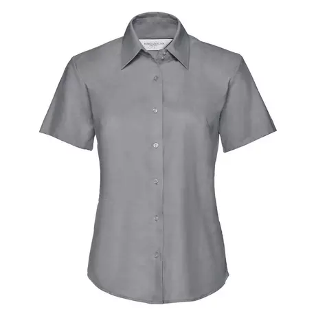 Russell Collection Easy Care Oxford Bluse, Kurzarm  Silber