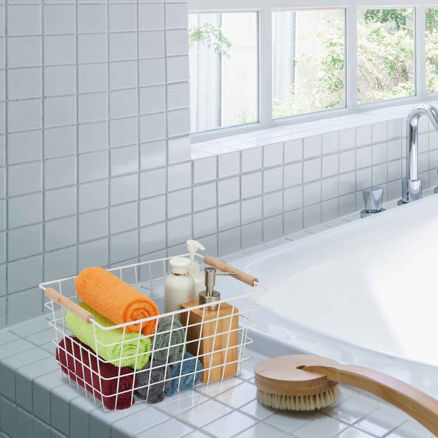 Northix Paniers en fil de fer avec poignées en bois, lot de 2  