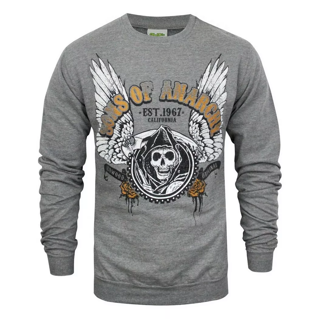 Sons Of Anarchy - Pullover, Motiv Sensenmann mit Flügeln, per donna, Grigio, Größe M