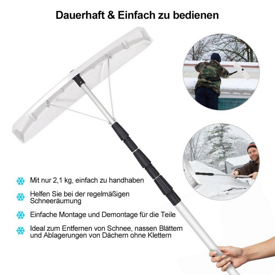 B2X  201-630 cm Schneeschaufel aus Aluminium mit Gummielippe Schneeräumer für Dach 