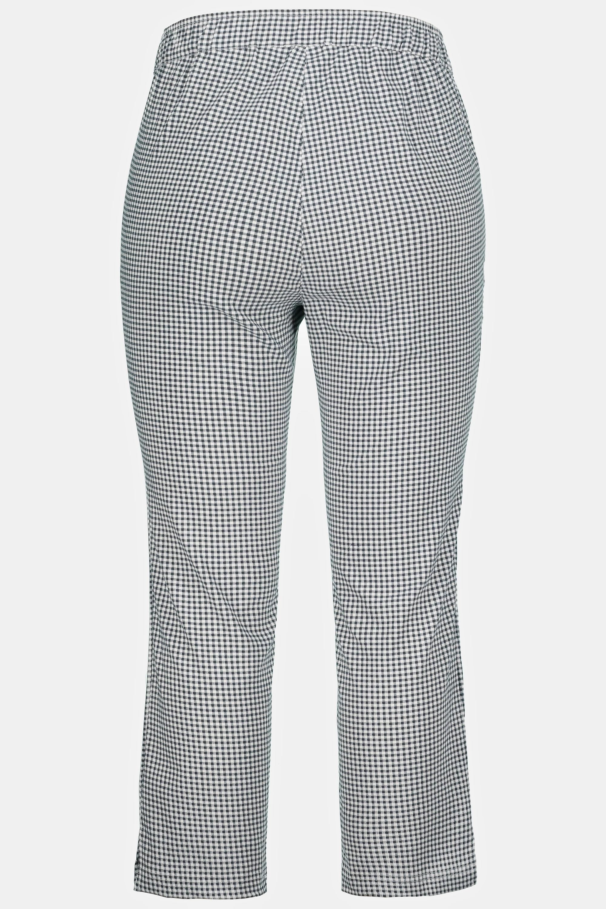 Ulla Popken  Pantalon 7/8 Sienna. Tissu bengaline hautement élastique. Imprimé à carreaux vichy. 