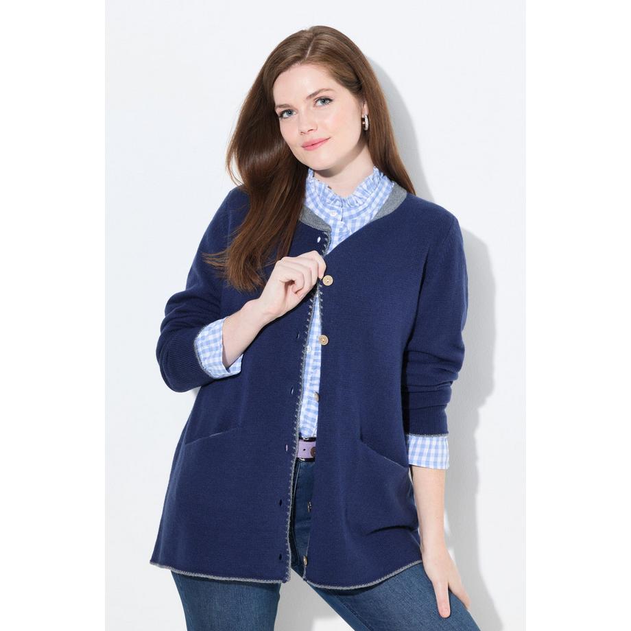 Ulla Popken Cardigan Long Broderie Cerf Coupe Évasée Col Rond  