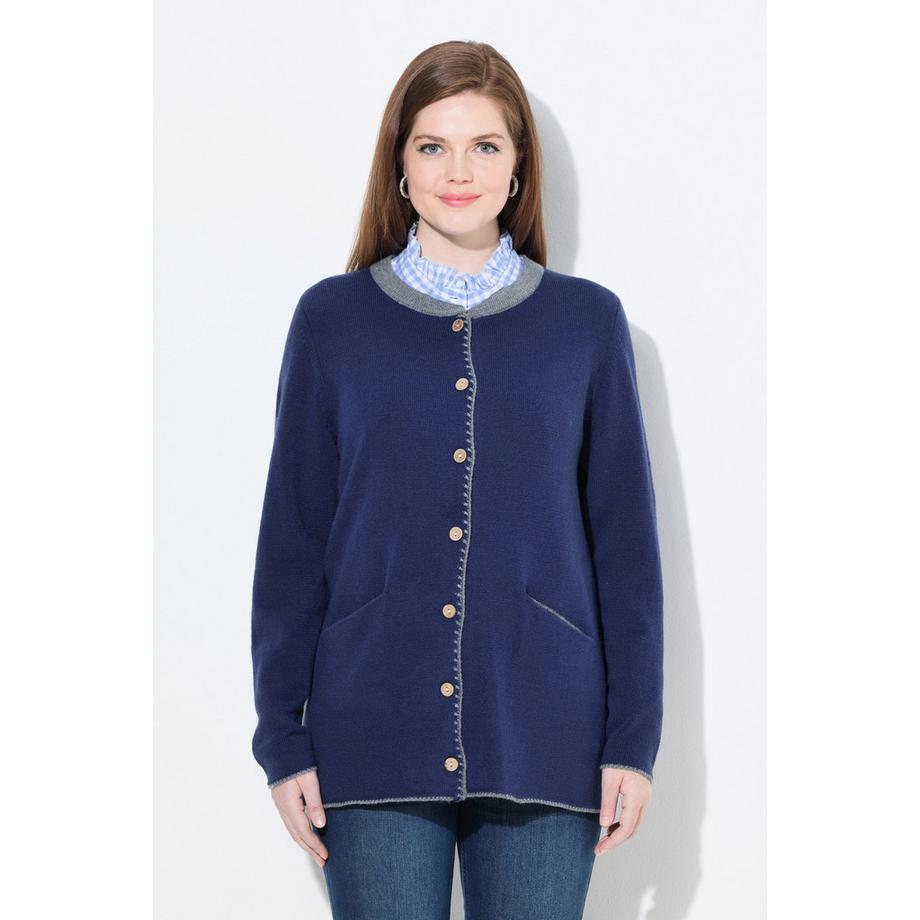 Ulla Popken Cardigan Long Broderie Cerf Coupe Évasée Col Rond  