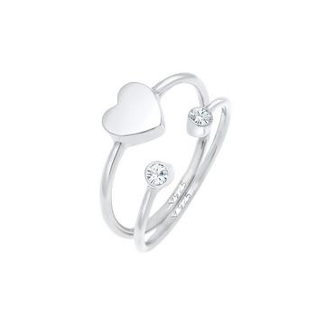 Ring Herz Kristall Stabelring Set 925 Silber