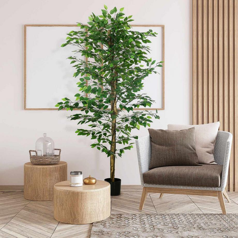 Northio Pianta Artificiale, Pianta Artificiale da 180 cm con fioriera, Muschio Artificiale, Albero Artificiale di Ficus Artificiale, Pianta d'appartamento per Soggiorno, Verde  