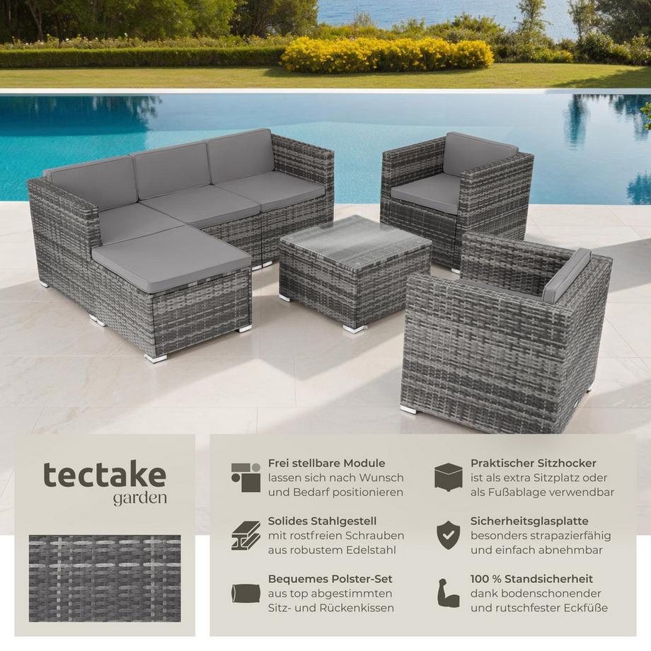 Tectake Rattan Lounge Lignano für 5 bis 6 Personen widerstandsfähig  