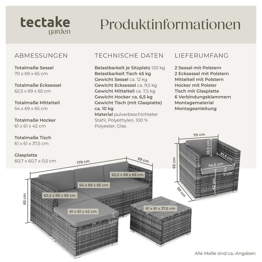 Tectake Rattan Lounge Lignano für 5 bis 6 Personen widerstandsfähig  