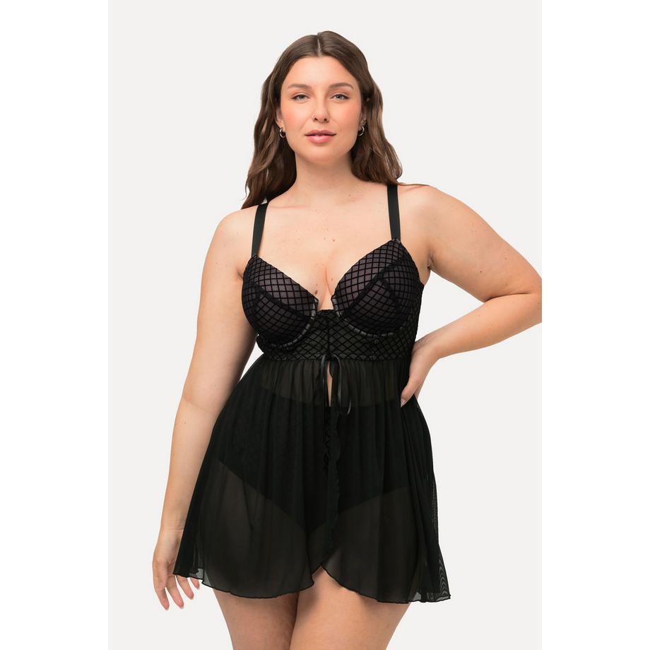 Ulla Popken Babydoll à Carreaux Velours Mesh Armatures  