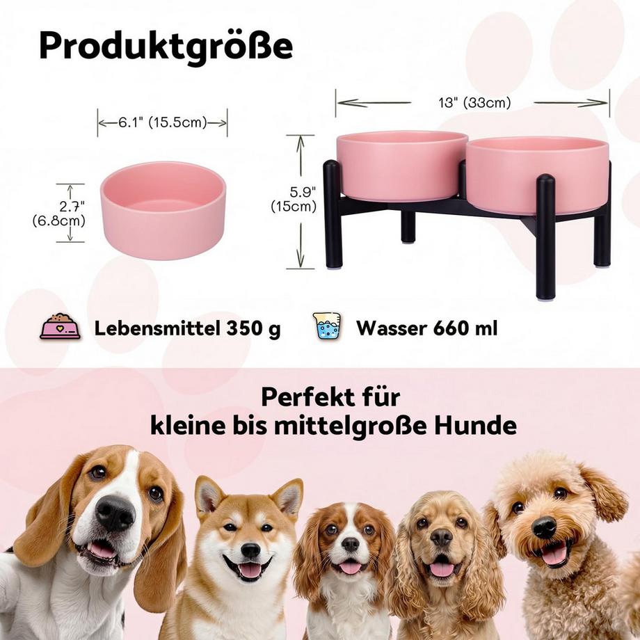 Alopini  Ensemble de Bols de Nourriture pour Chien - Double Bol de Nourriture en Céramique avec Support en Acier Inoxydable pour la Nourriture et l'eau 