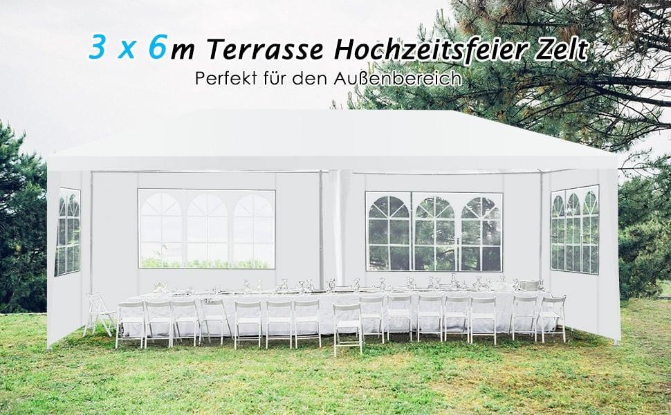 Northix Gartenpavillon Partyzelt mit 4 abnehmbaren Seitenwänden Pavillon Bierzelt UV-Schutz Gartenzelt 3 x 6m  