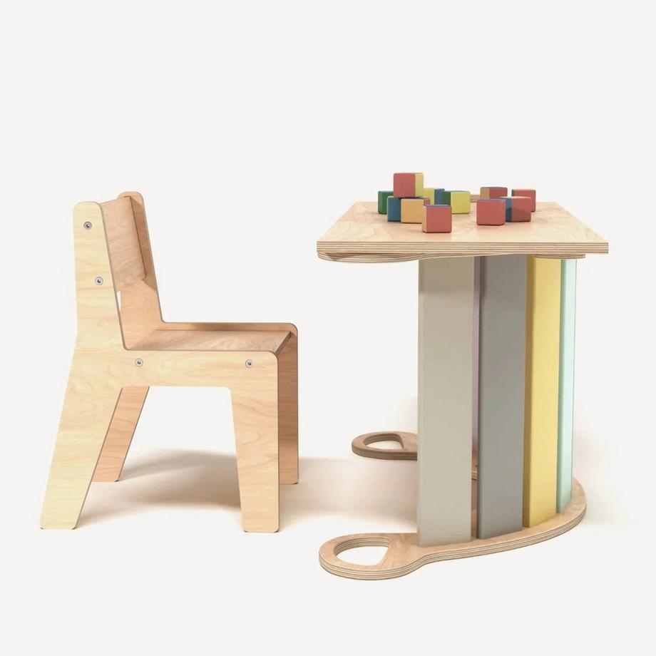 Montessori  Set - Wippe / doppelseitiges Brett / Stuhl - Pastellfarben 