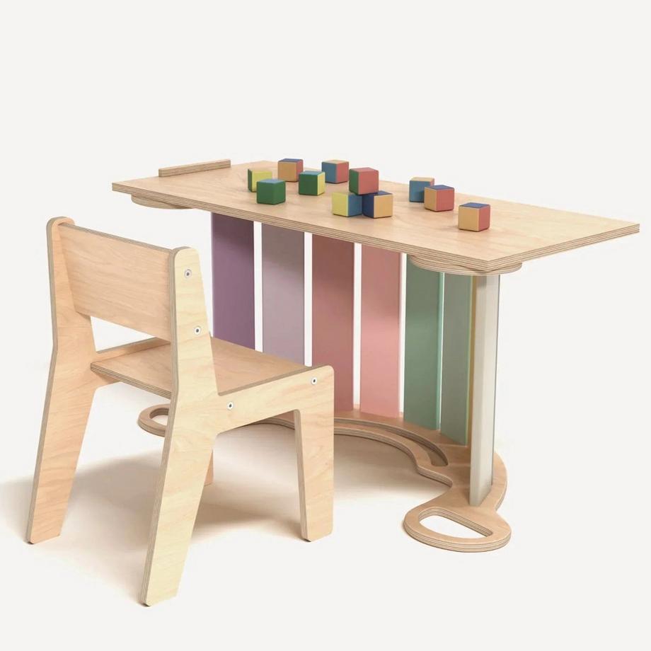 Montessori  Set - Wippe / doppelseitiges Brett / Stuhl - Pastellfarben 