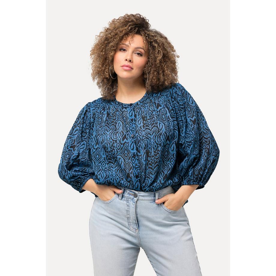 Ulla Popken Bluse Grafischer Druck Stehkragen 3/4-Arm  