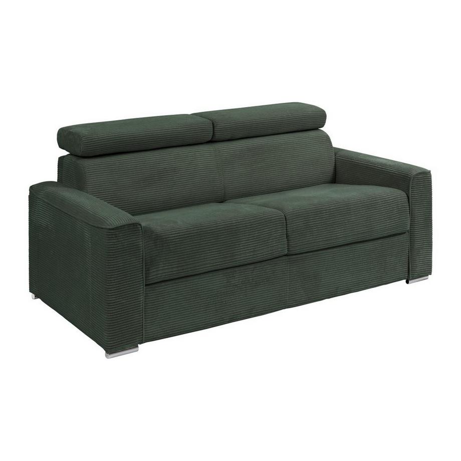Vente-unique Schlafsofa mit Matratze 3-Sitzer - Liegefläche mit Lattenrost mit breiten Latten 140 cm - Matratze 22 cm - Cord - Grün - VIZIR  