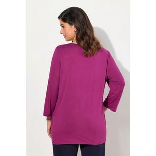 Ulla Popken  Maglia con ricamo, scritta, scollo a girocollo e maniche a 3/4 