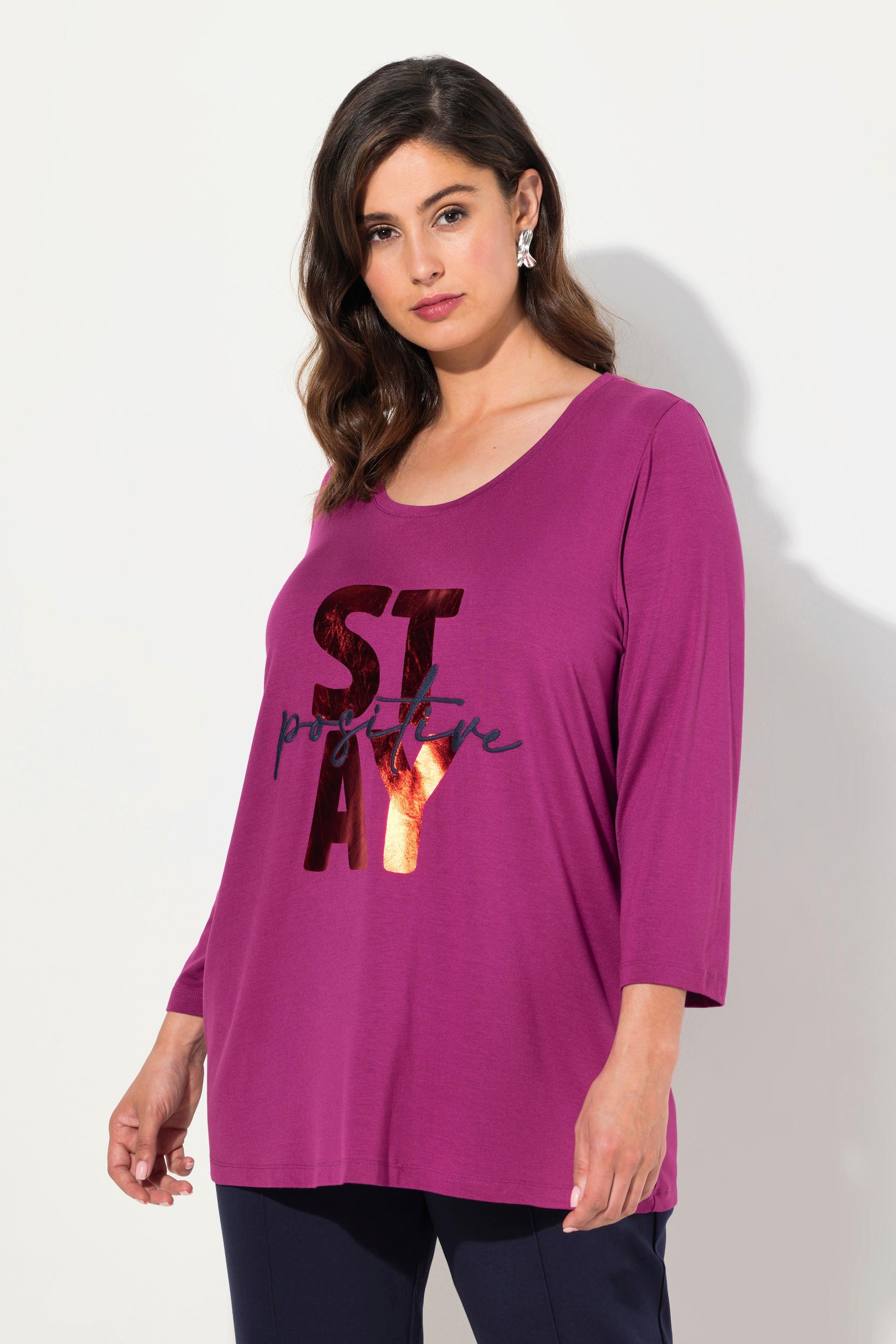 Ulla Popken Maglia Ricamo Motivo Lettera Scollo Rotondo Maniche 3/4  