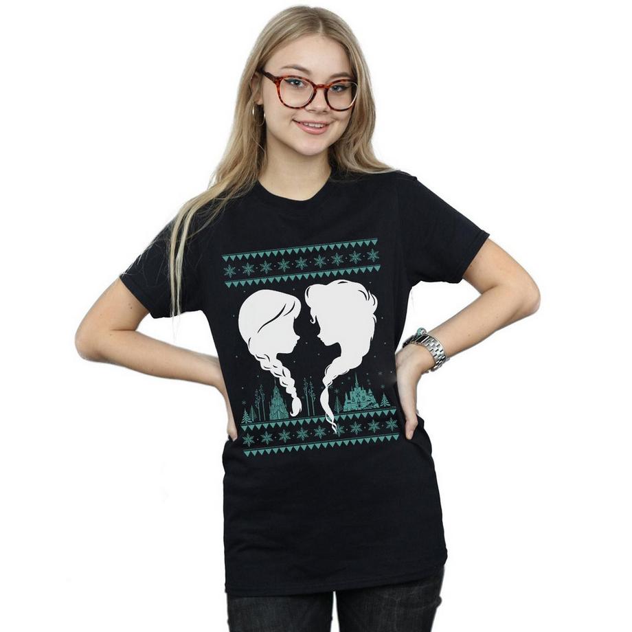 Disney Frozen Elsa e Anna T-Shirt Stile Maglione Natalizio  