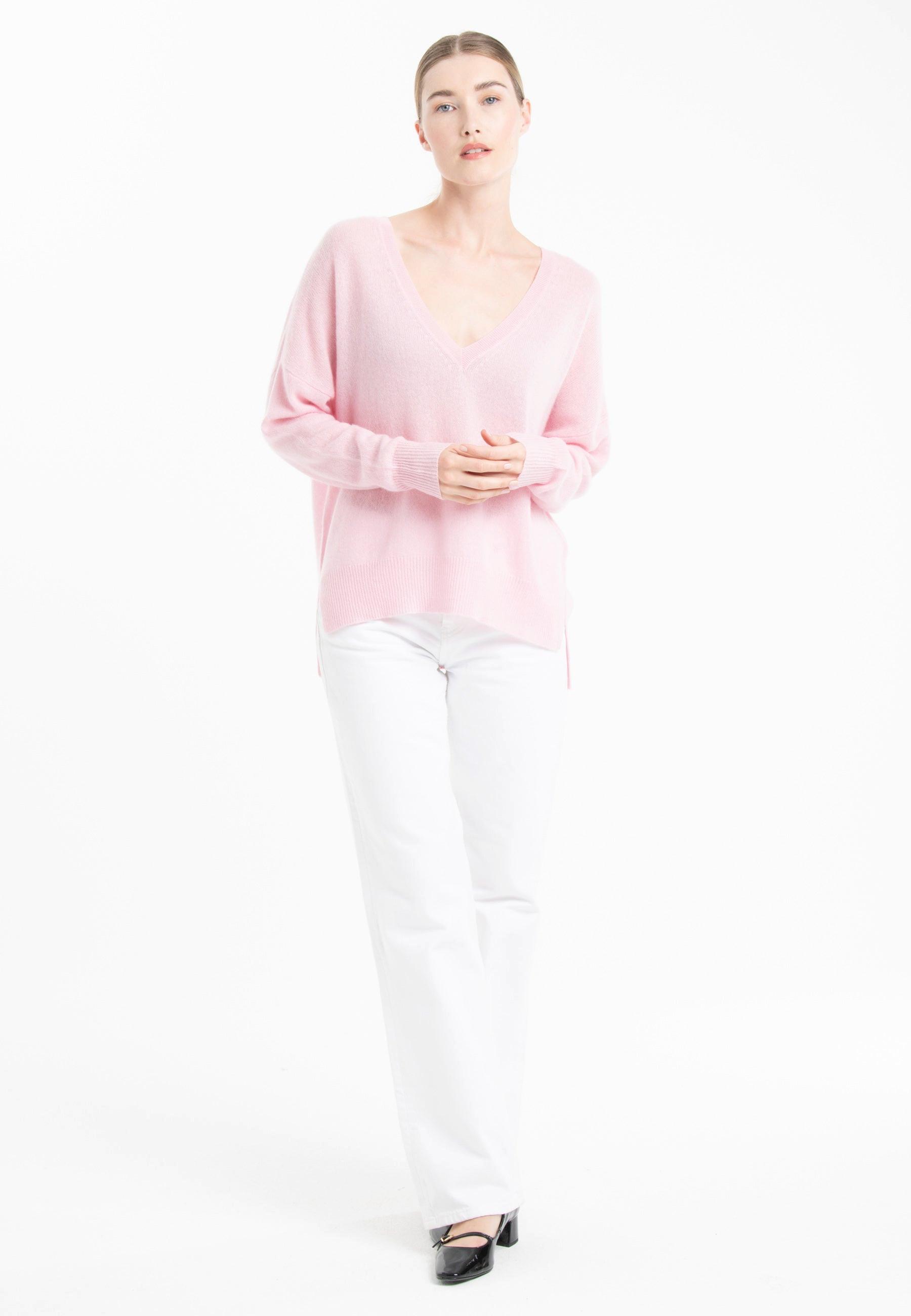 Studio Cashmere8  NAMI 23 Pull col V avec bande couleur - 100% cachemire 