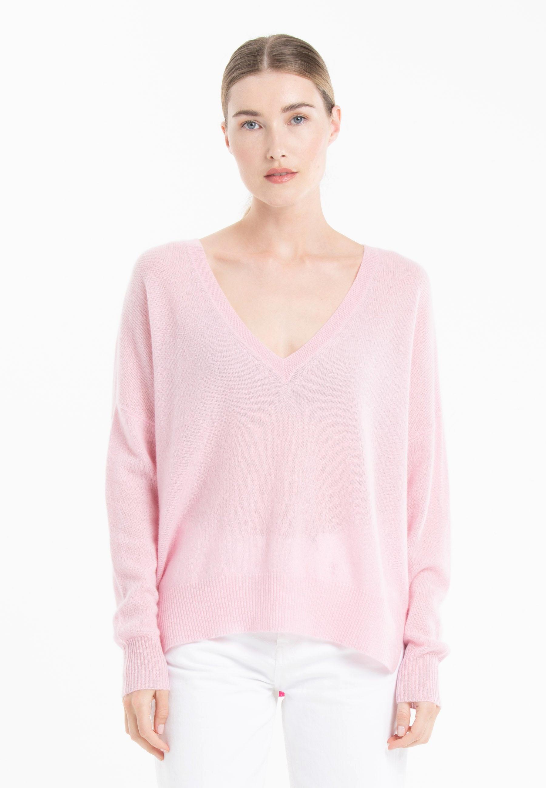 Studio Cashmere8  NAMI 23 Pull col V avec bande couleur - 100% cachemire 