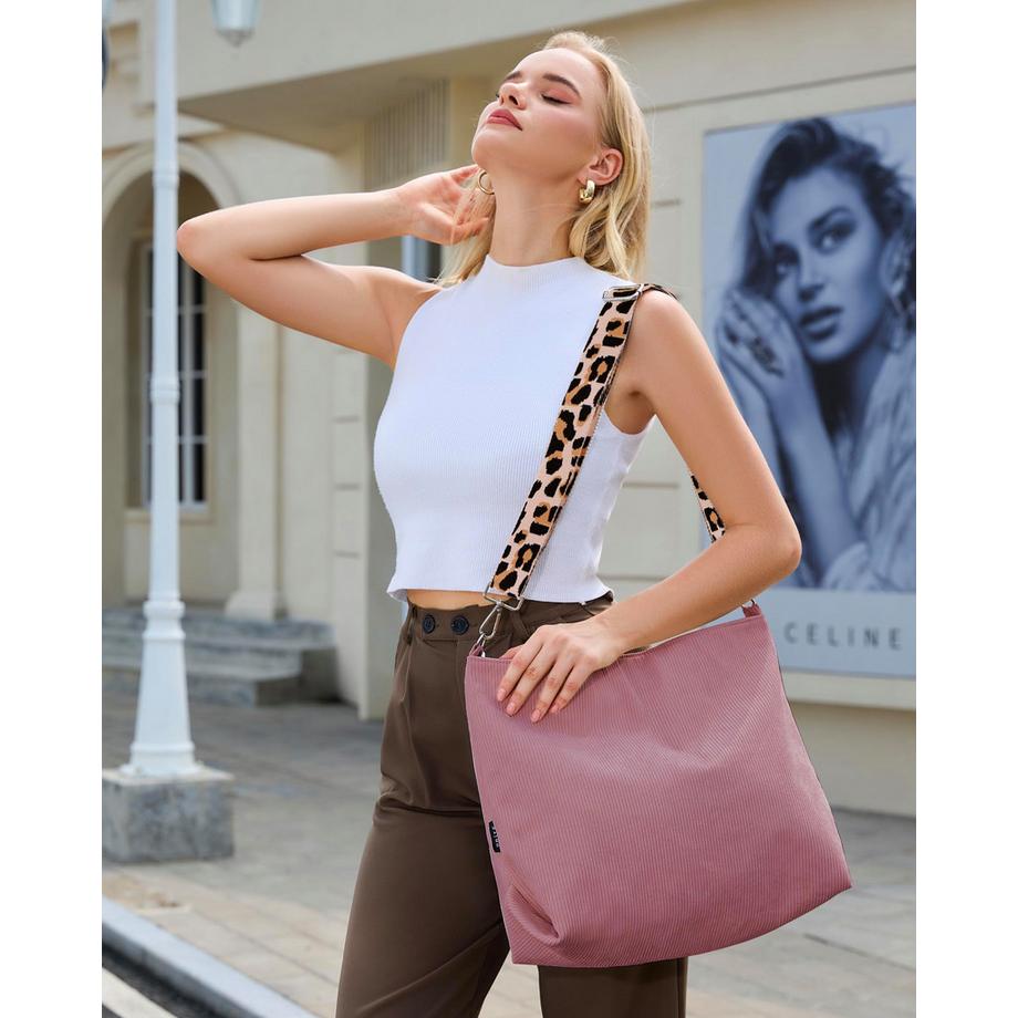Only-bags.store Grand Sac Cabas en Velours Côtelé avec Bandoulière Réglable  