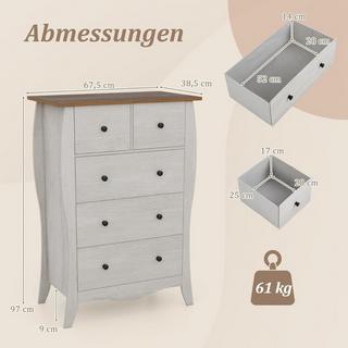 B2X Cassettiera con 5 cassetti pieghevoli in tessuto, credenza in stile country, cassettiera grigia  