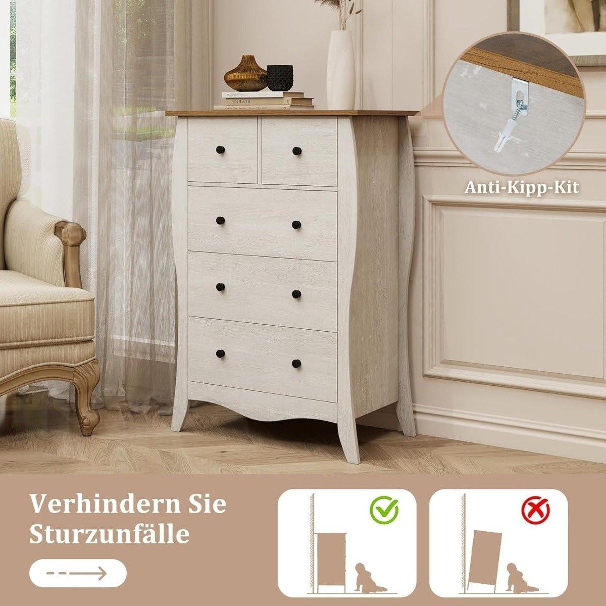 B2X Cassettiera con 5 cassetti pieghevoli in tessuto, credenza in stile country, cassettiera grigia  