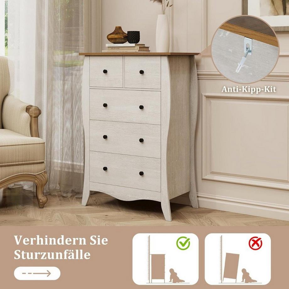 B2X Cassettiera con 5 cassetti pieghevoli in tessuto, credenza in stile country, cassettiera grigia  