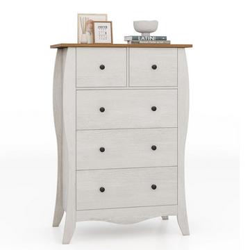 Cassettiera con 5 cassetti pieghevoli in tessuto, credenza in stile country, cassettiera grigia