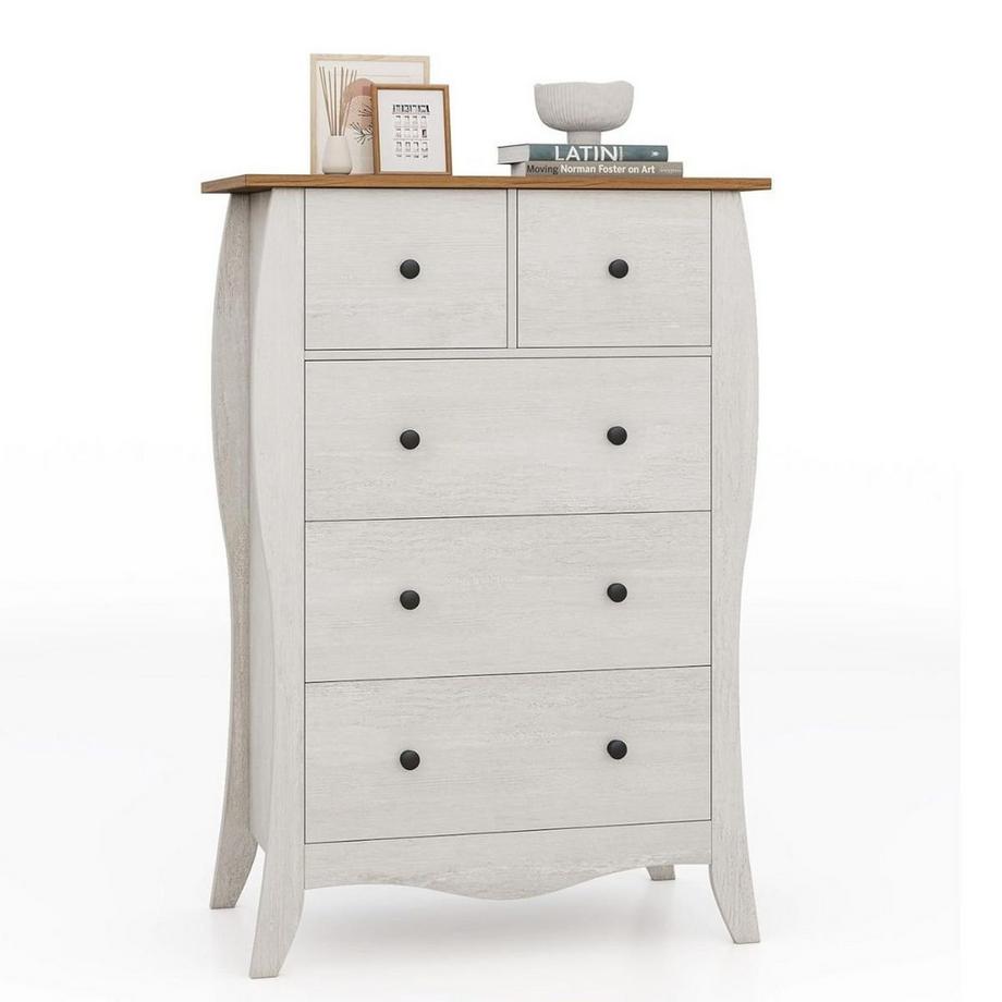 Cassettiera con 5 cassetti pieghevoli in tessuto, credenza in stile country, cassettiera grigia