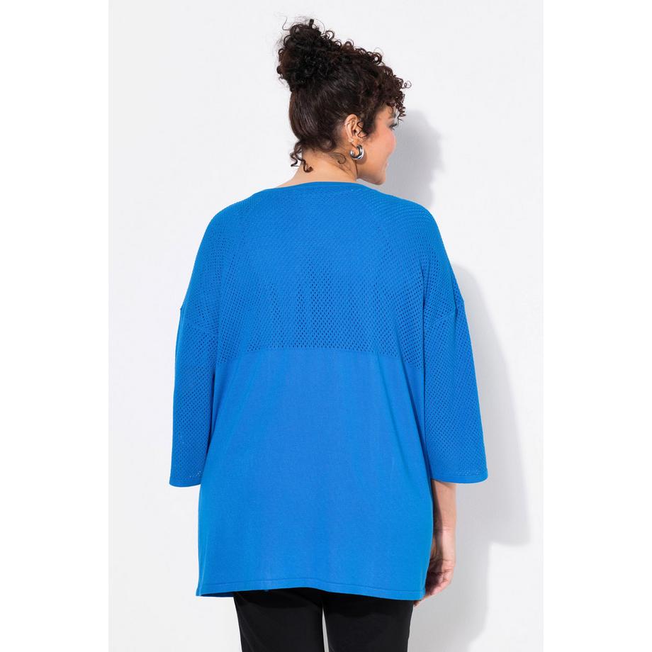 Ulla Popken Cardigan Jersey Mesh Oversize Scollo a V Maniche 3/4  