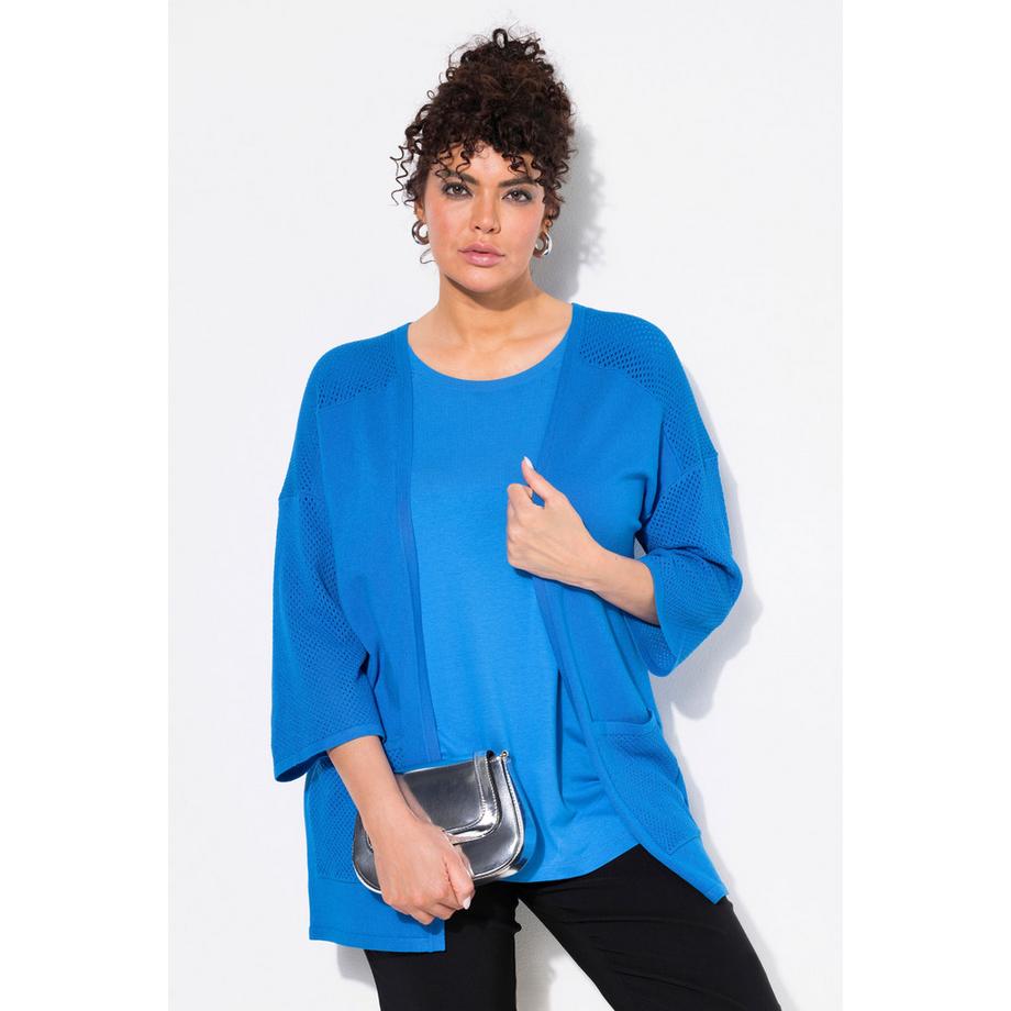 Ulla Popken Cardigan Jersey Mesh Oversize Scollo a V Maniche 3/4  