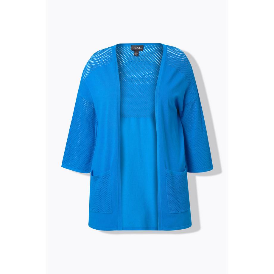 Ulla Popken Cardigan Jersey Mesh Oversize Scollo a V Maniche 3/4  