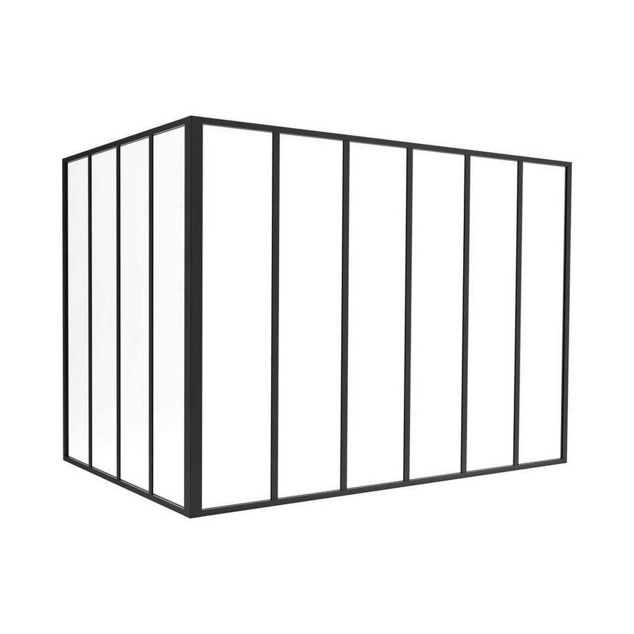 Vente-unique  Glaswand Ecklösung - 180 x 120 x 130 cm - thermolackiertes Aluminium - Schwarz - BAYVIEW 