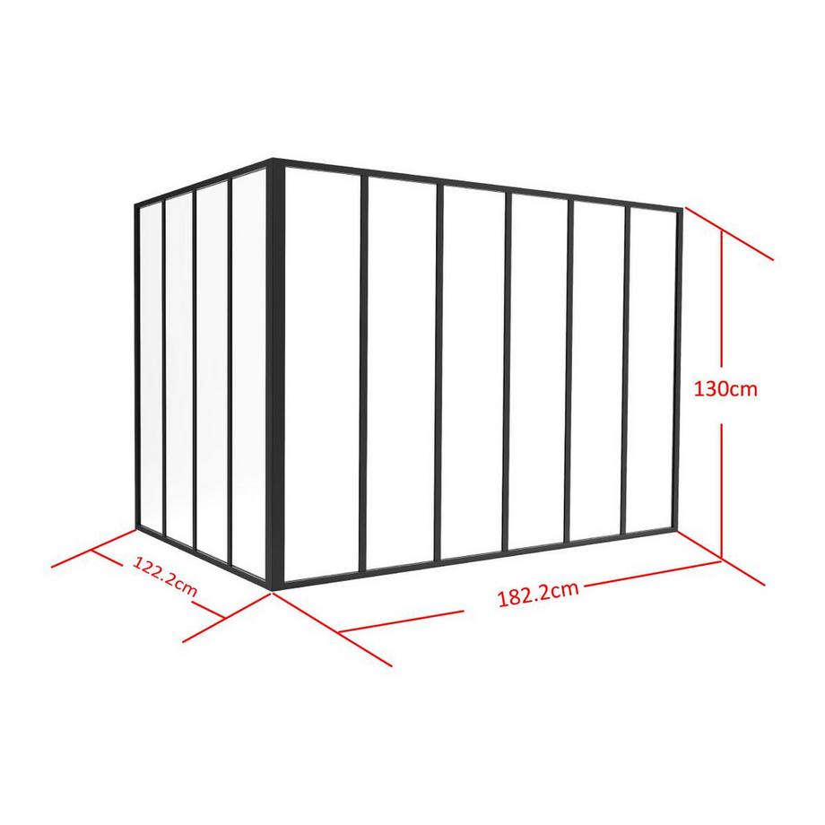 Vente-unique  Glaswand Ecklösung - 180 x 120 x 130 cm - thermolackiertes Aluminium - Schwarz - BAYVIEW 