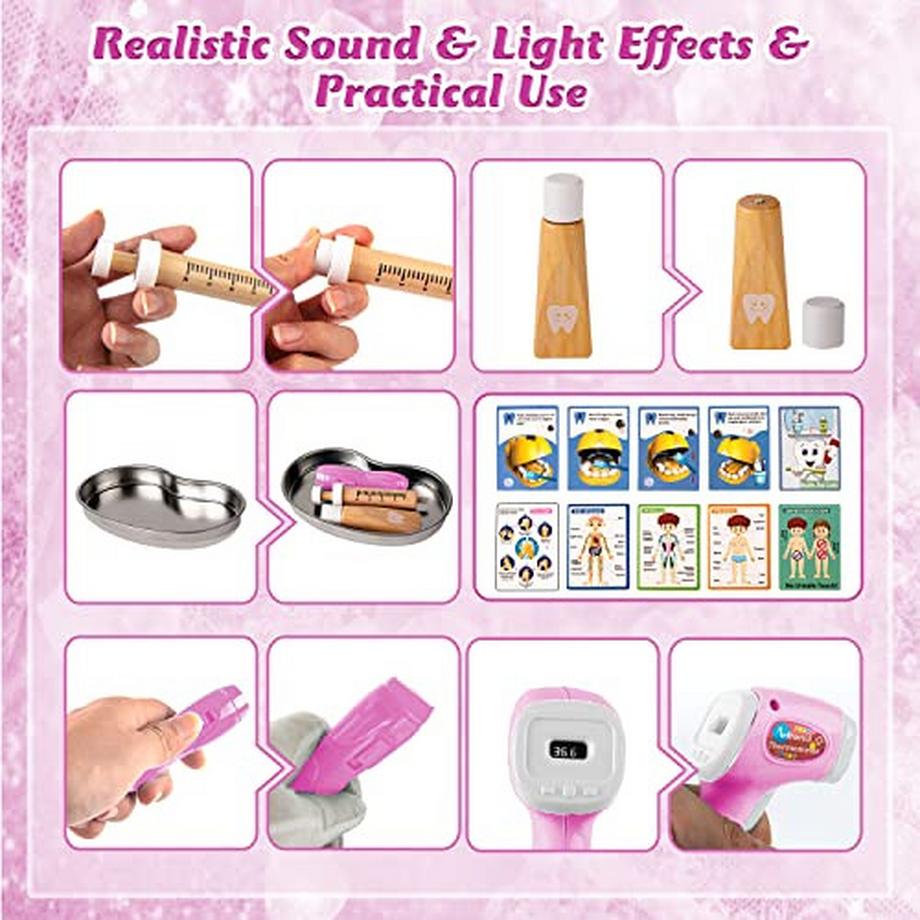 Activity-board  Arztkoffer für Kinder, Arztkoffer Kinder Holz Arztkoffer Spielzeug mit Stethoskop Kinder 