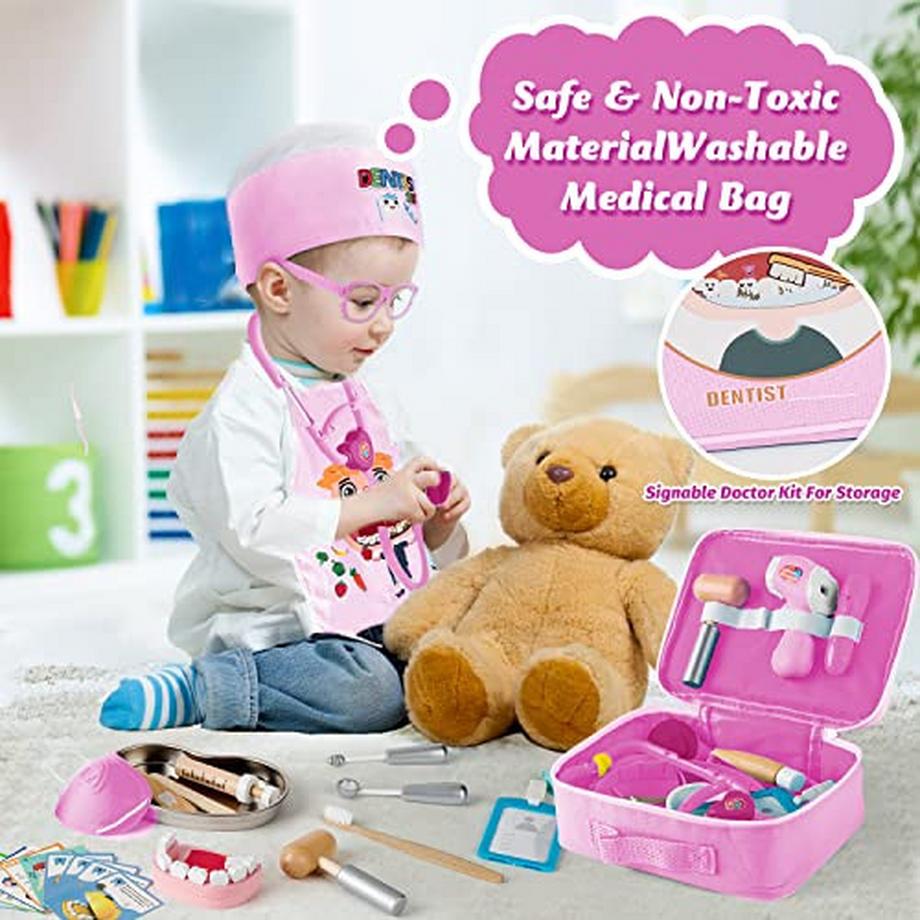 Activity-board  Arztkoffer für Kinder, Arztkoffer Kinder Holz Arztkoffer Spielzeug mit Stethoskop Kinder 