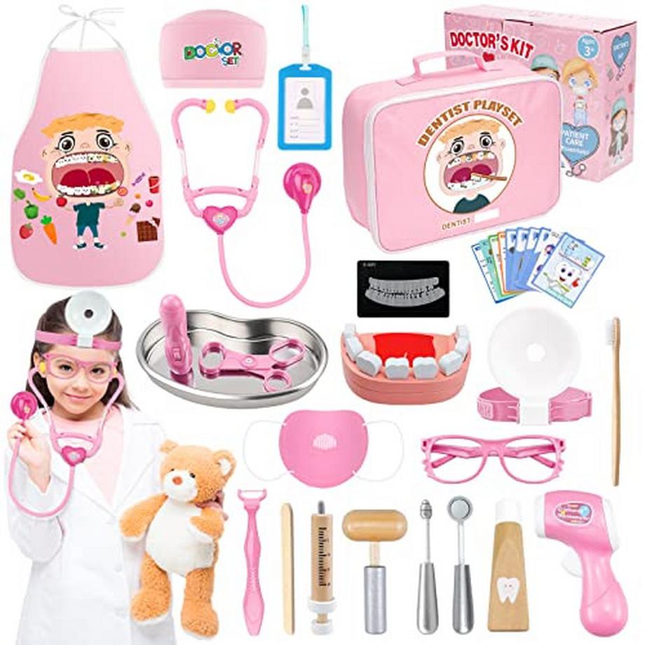 Arztkoffer für Kinder, Arztkoffer Kinder Holz Arztkoffer Spielzeug mit Stethoskop Kinder