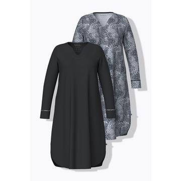 Lot de 2 T-shirts de nuit à col tunisien et manches longues