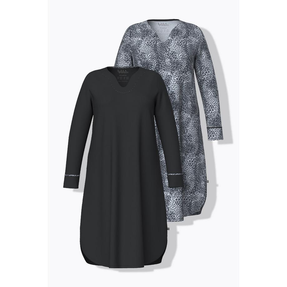 Ulla Popken Lot de 2 T-shirts de nuit Col Tunisien Manches Longues  