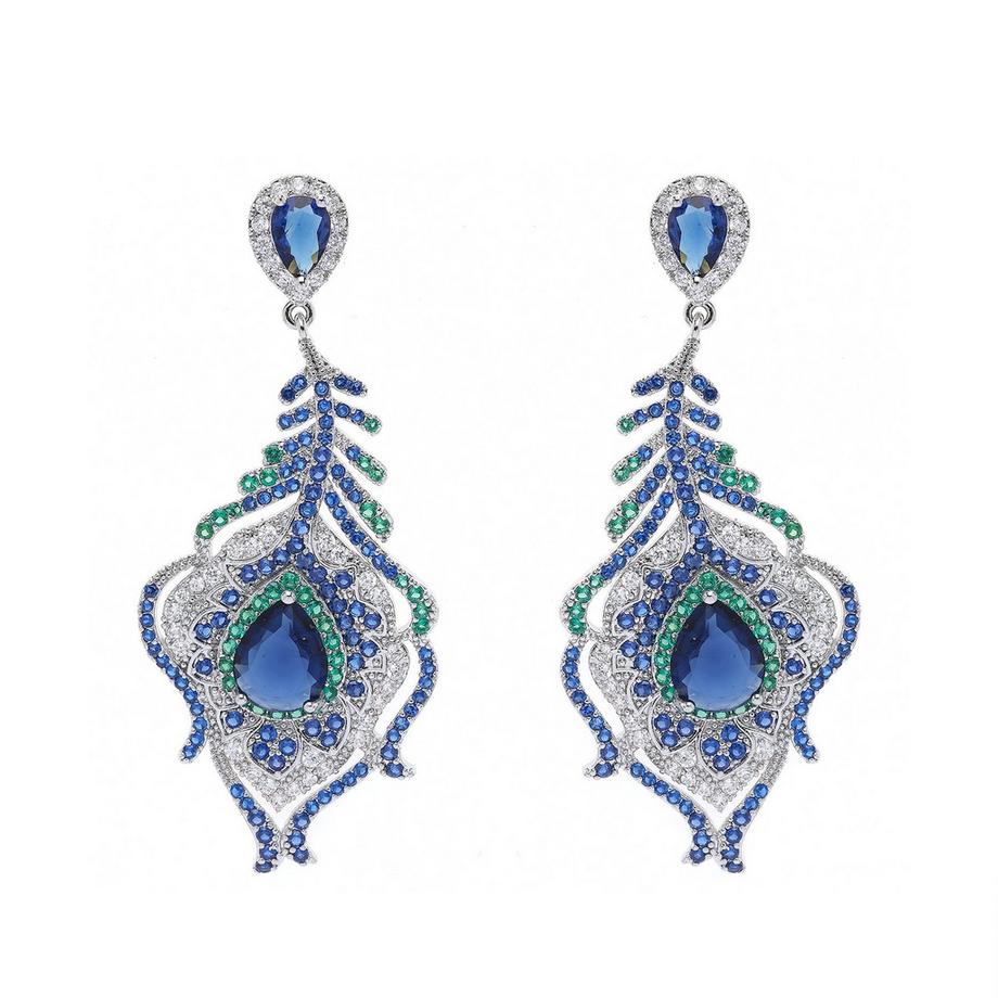 Dunkelblaue Pfauenfeder-Ohrringe