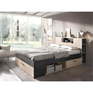 Vente-unique Bett mit Stauraum & Schubladen + Lattenrost - 140 x 190 cm - Naturfarben & Anthrazit - LEANDRE  