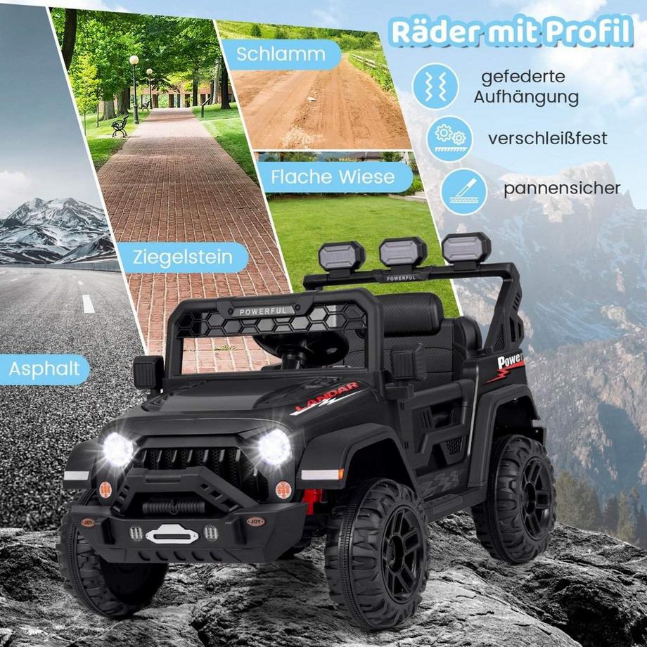 Northix  Kinder Elektroauto mit 2,4G Fernbedienung & USB & Licht & Musik 12V Kinderauto Jeep Auto Schwarz 