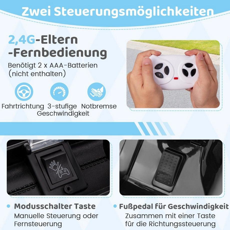 Northix  Kinder Elektroauto mit 2,4G Fernbedienung & USB & Licht & Musik 12V Kinderauto Jeep Auto Schwarz 