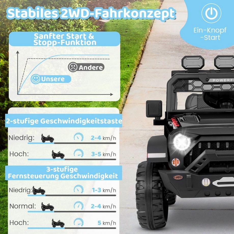 Northix  Kinder Elektroauto mit 2,4G Fernbedienung & USB & Licht & Musik 12V Kinderauto Jeep Auto Schwarz 